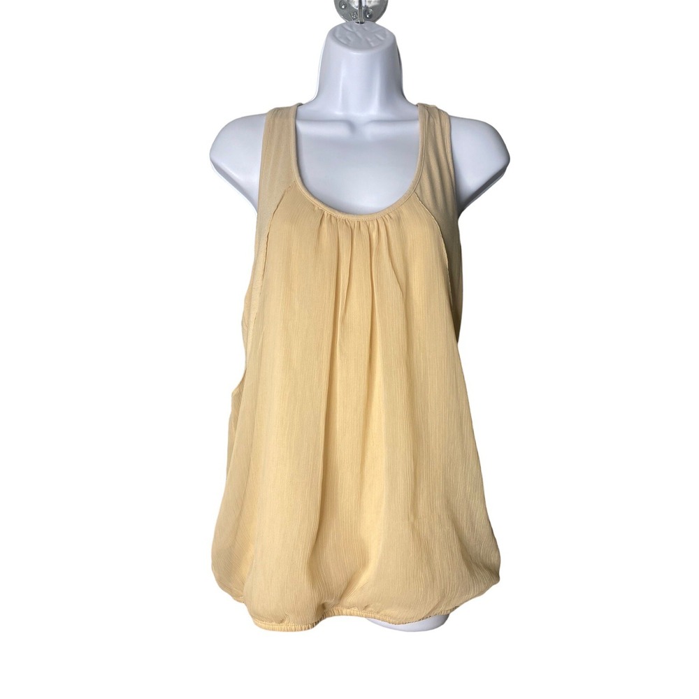 New York & Company Womens Tank‎ Top Pleated Racerback Yellow Stretch Size Medium